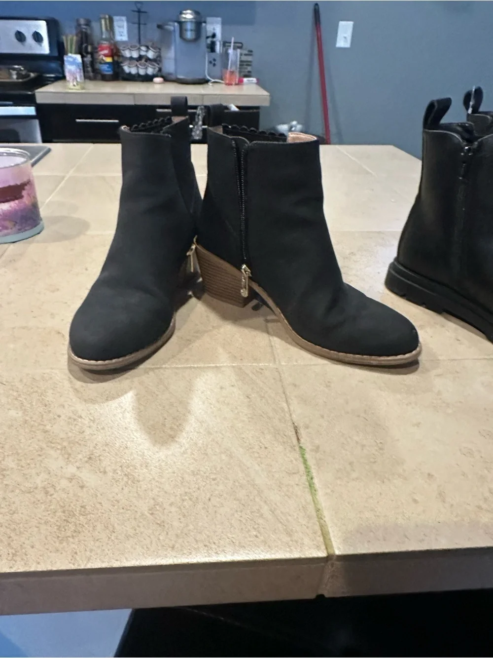 Elle Black Ankle Zip Boots with Tan Trim